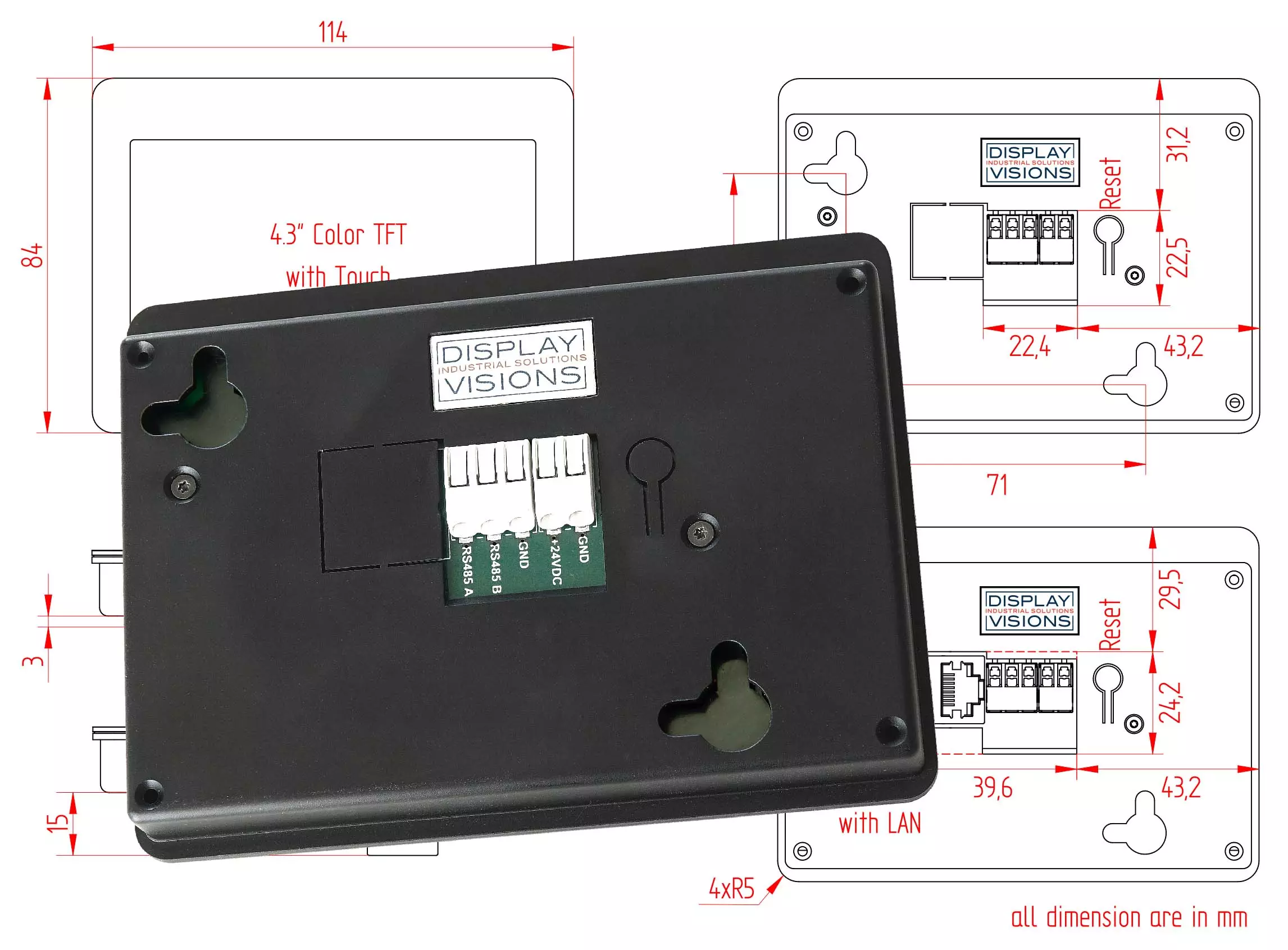 HMI with Modbus for wall mounting and front panel installation HMI with Modbus for wall mounting and front panel installation