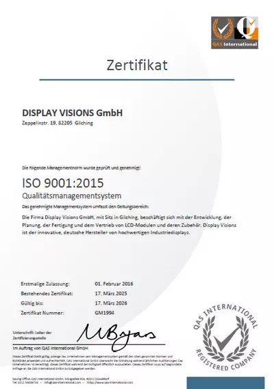 Certified quality management system according to ISO 9001:2015 Certified quality management system according to ISO 9001:2015