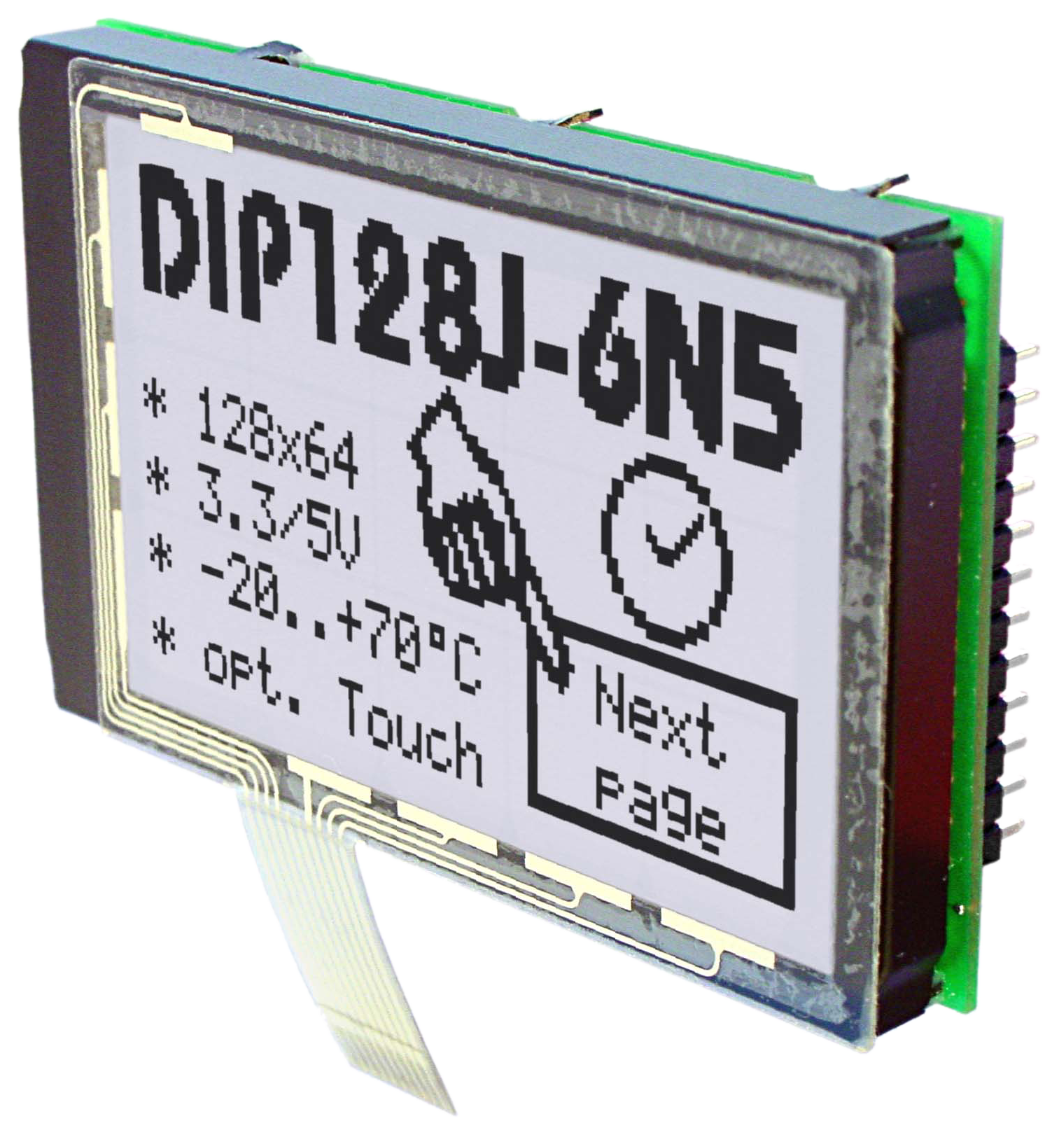 high-quality Displays in Chip on Board (COB) TEchnik, hier EA DIP128 als Grafikdisplay mit 128x64 Pixeln long availability, also available in small quantities